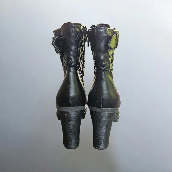 Guess Quilted Platform Heel Shoes Combat Goth Chunky Witchy Boots Black 8 M Y2K - Picture 5 of 11